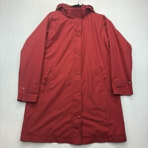 L.L.Bean Women’s Medium Red Long Hooded Rain Coat Waterproof Jacket